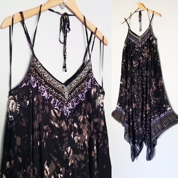 Free People Wild Divine Maxi Dress Size M Silver Beaded Asymmetric Hem Boho $168 - Picture 10 of 16